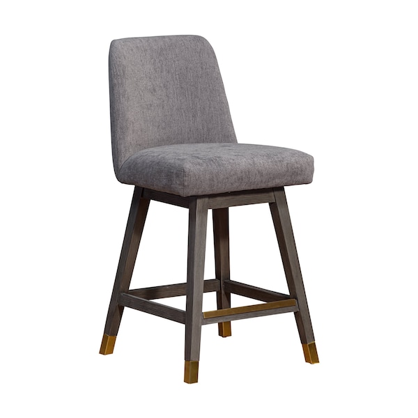 Armen Living Amalie Swivel Counter Stool in Gray Oak Wood Finish with Mocha Fabric 840254332058 - main